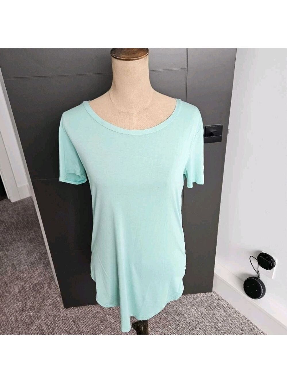 Teal Crew Neck Short Sleeve Top Soft Stretch Lightweight Casual Minimalist SMALL